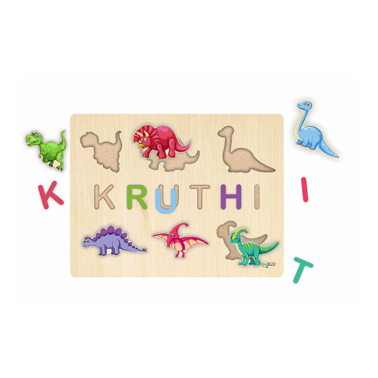 Customized Wooden Name Puzzle with Dinosaur, Gift for Kids, Personalized Gift for Boy, Gift for Toddlers, Baby's First, Wood Toys