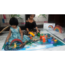 Incredible India City Rainbow Stacker Wooden Jigsaw Puzzle Mat Indian Theme with Road Tracks, 7 Different Design Wooden Cars, 7 Wooden Peg Dolls & 7 Pcs Rainbow Stacker